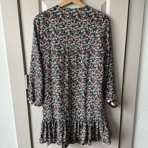 J.Crew Fiery Sunset Floral Long Sleeve V-Neck Printed Flowy Dress Size XXS - Picture 9 of 9